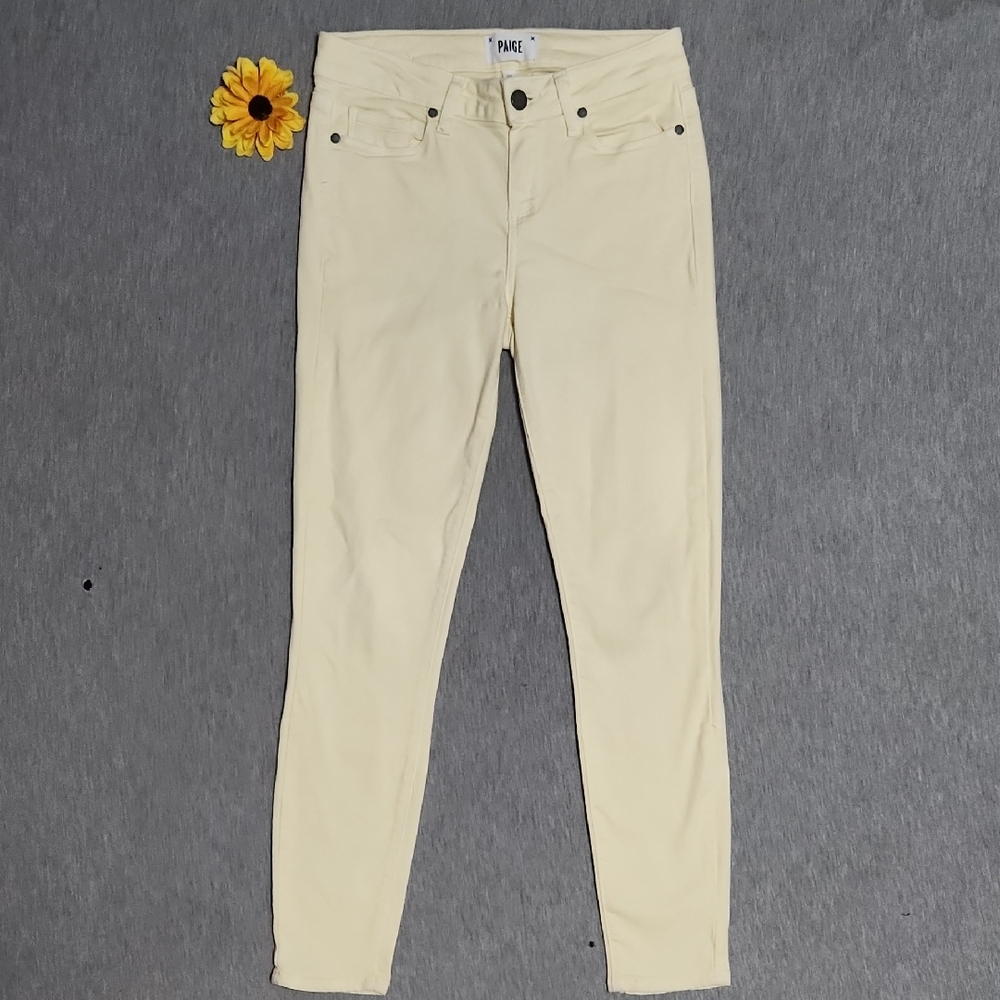 RARE‼️ PAIGE Verdugo Ankle Banana Yellow Denim Mid-Rise Super Skinny Crop Jeans
